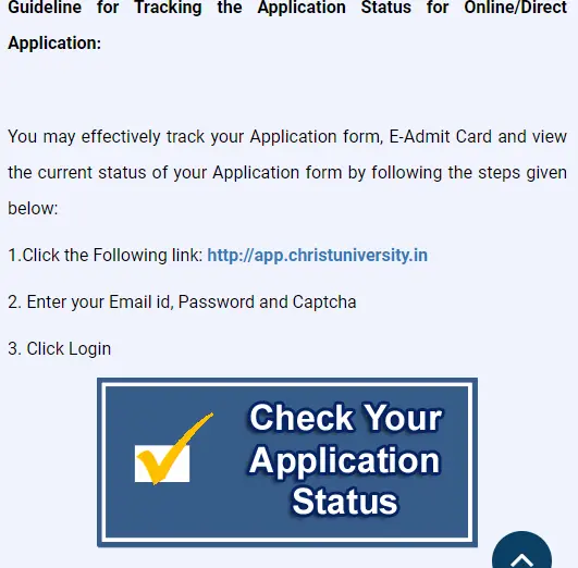 Christ University application status