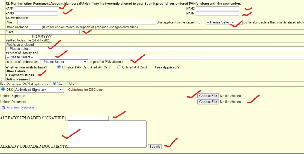 add signature in pan card online,