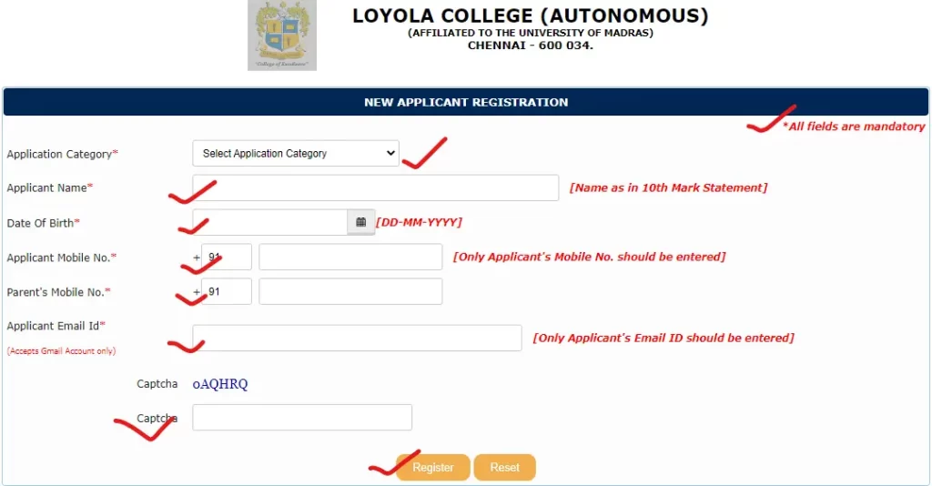 loyola college application registration