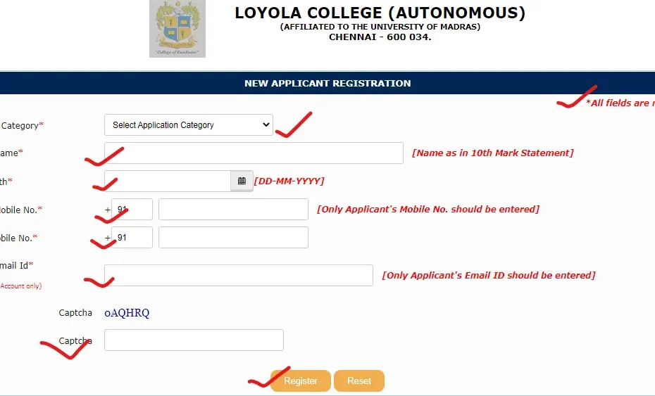 loyola college application registration